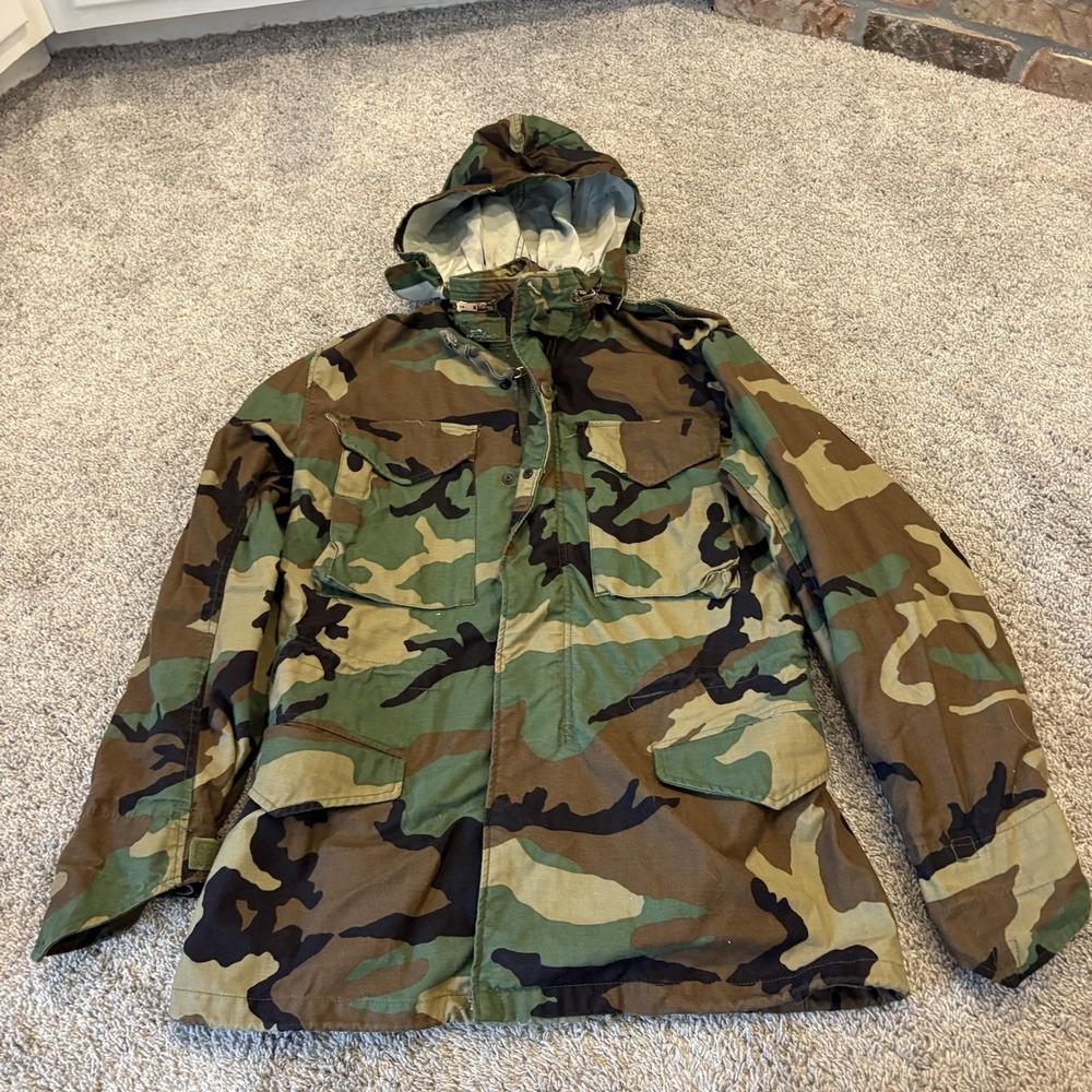 VTG Alpha Industries Camo Cold Weather Field Coat Mens Small Long RipStop 80's